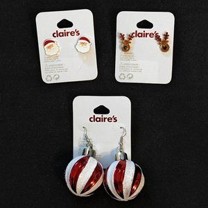 3 Pr NEW Christmas Pierced Earrings Santa Big Dangle Balls Reindeer Cute